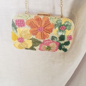 Source Unknown Multicolor Floral Sequin Clutch